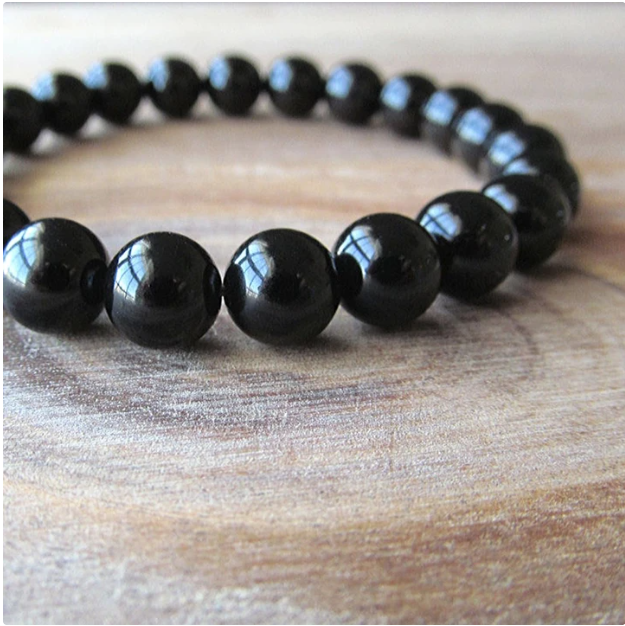 Natural Black Onyx Bead Bracelet for Women and Men, 6mm to 10mm