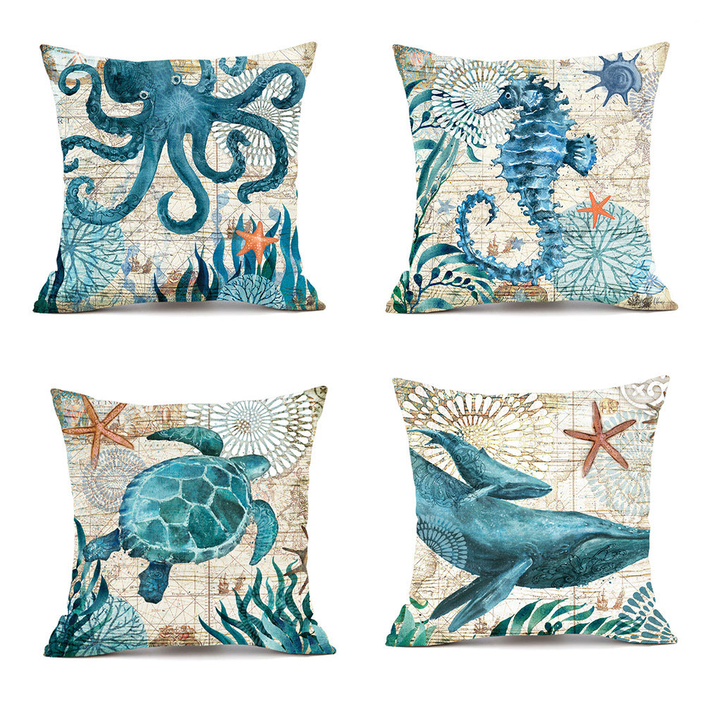 Sea Turtle Print Cushion Cover, Soft Throw Pillow Case
