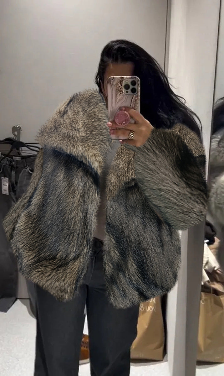 Women's Winter Plush Coat, Fluffy Thick Lapel Jacket