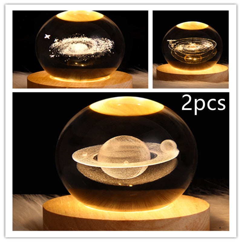 LED Galaxy Crystal Ball Night Light With Solid Wood Base
