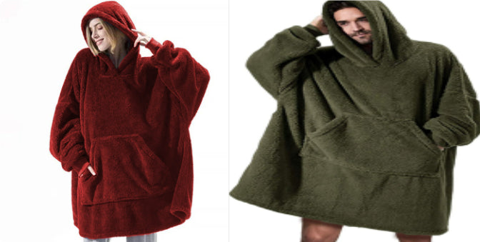 Oversized Fleece Hoodie With Big Pocket, Thick Double-Sided