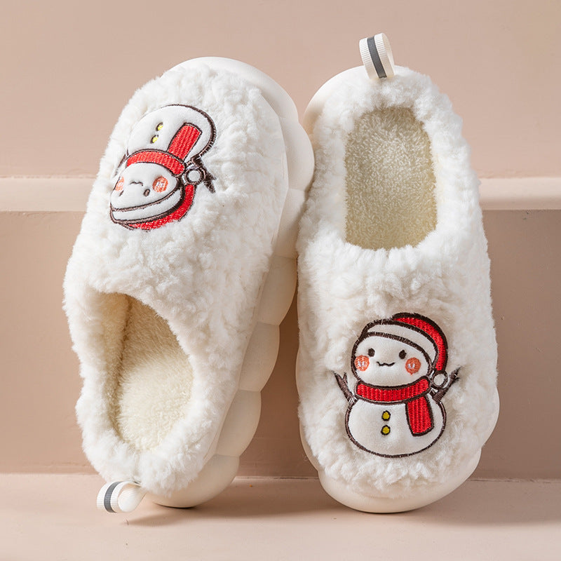 Cute Snowman Plush Slippers with Thick Anti-Slip Sole