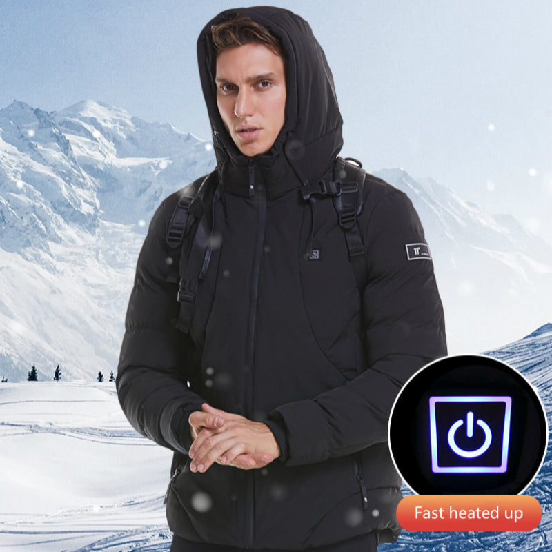 Unisex USB Heated Down-Style Jacket, Hooded Winter Coat