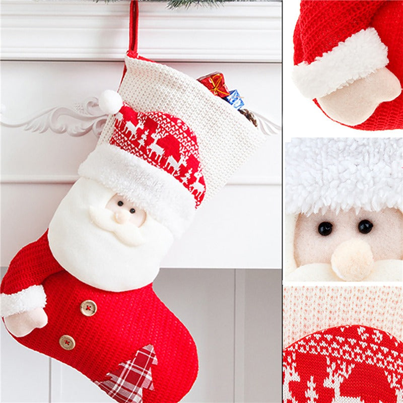 Large Red and White Knitted Christmas Stocking for Fireplaces
