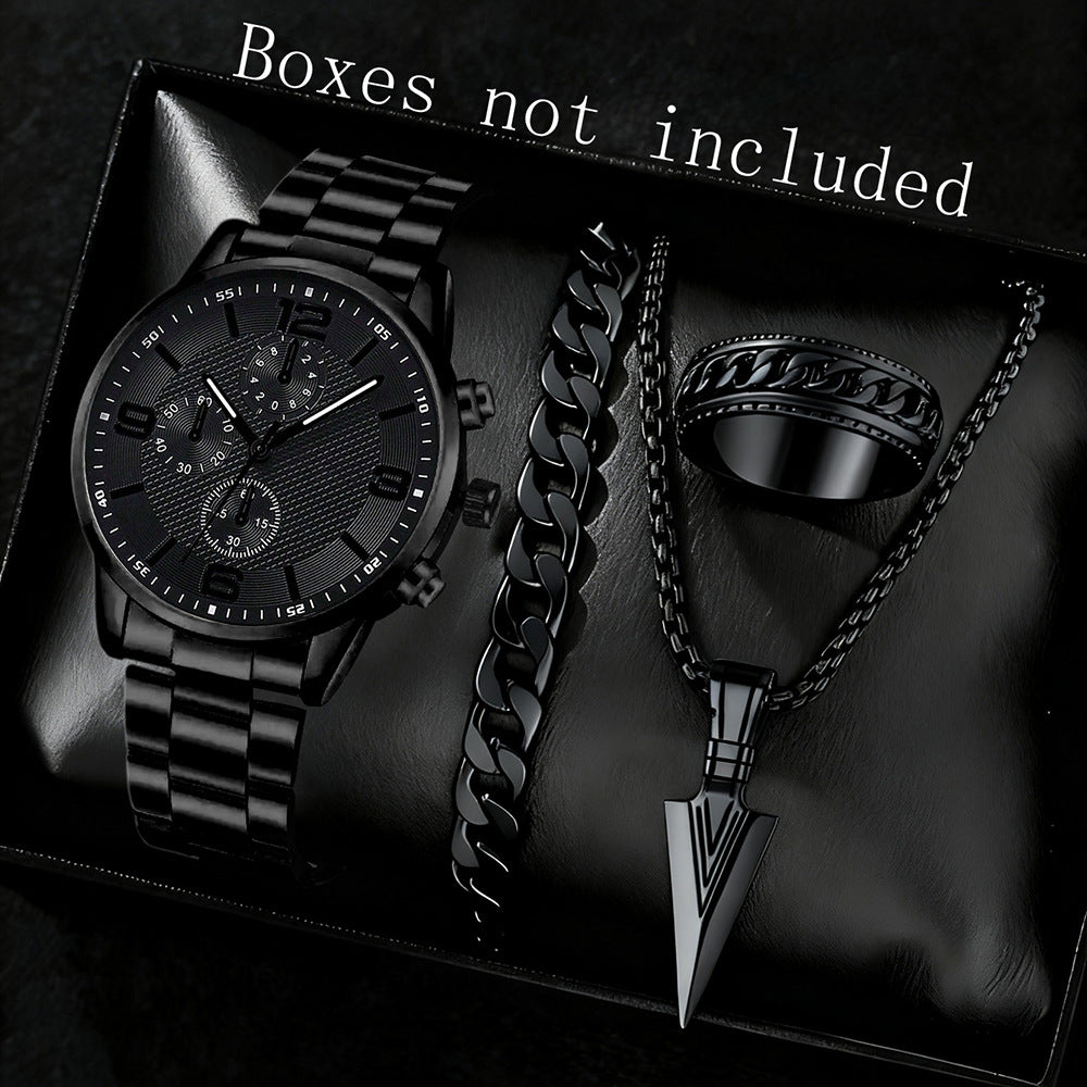 Men's Three-Eye Digital Watch with Bracelet and Necklace Set
