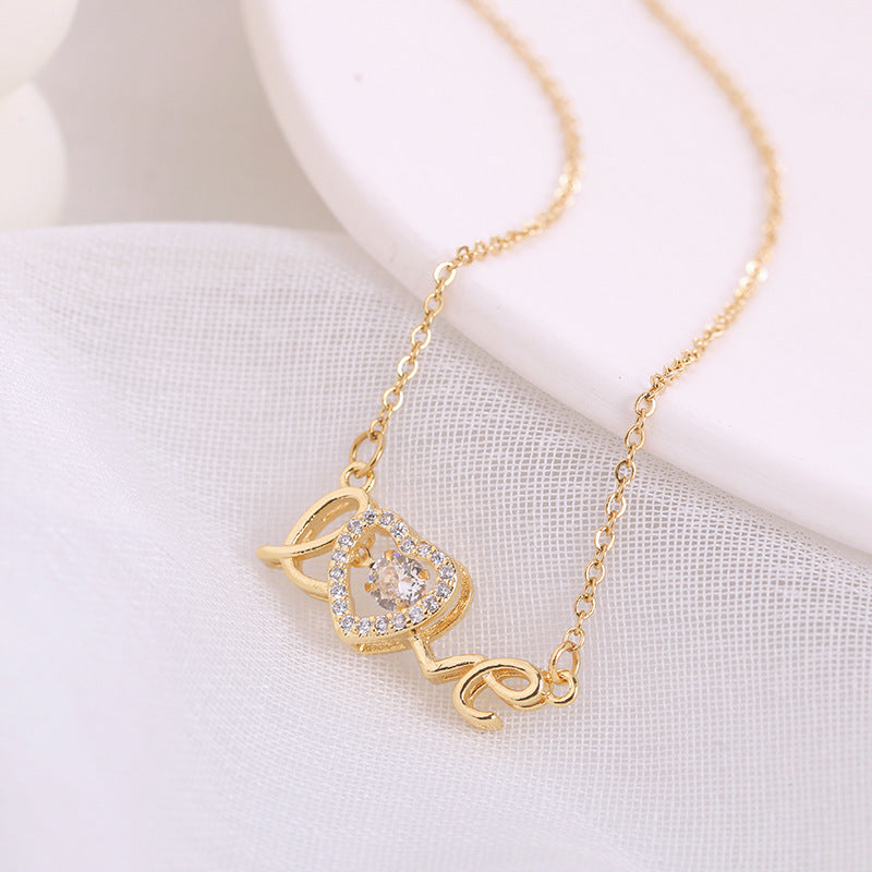 Gold Titanium Steel Clavicle Chain Necklace, Valentine's Gift