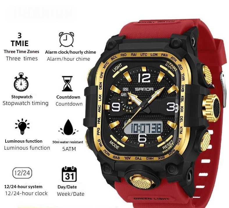 Men's Waterproof Square Digital Sports Watch with Countdown Timer