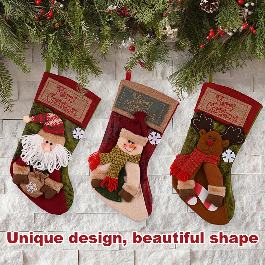 Christmas Stocking Snowman Santa Elk Fireplace Ornament