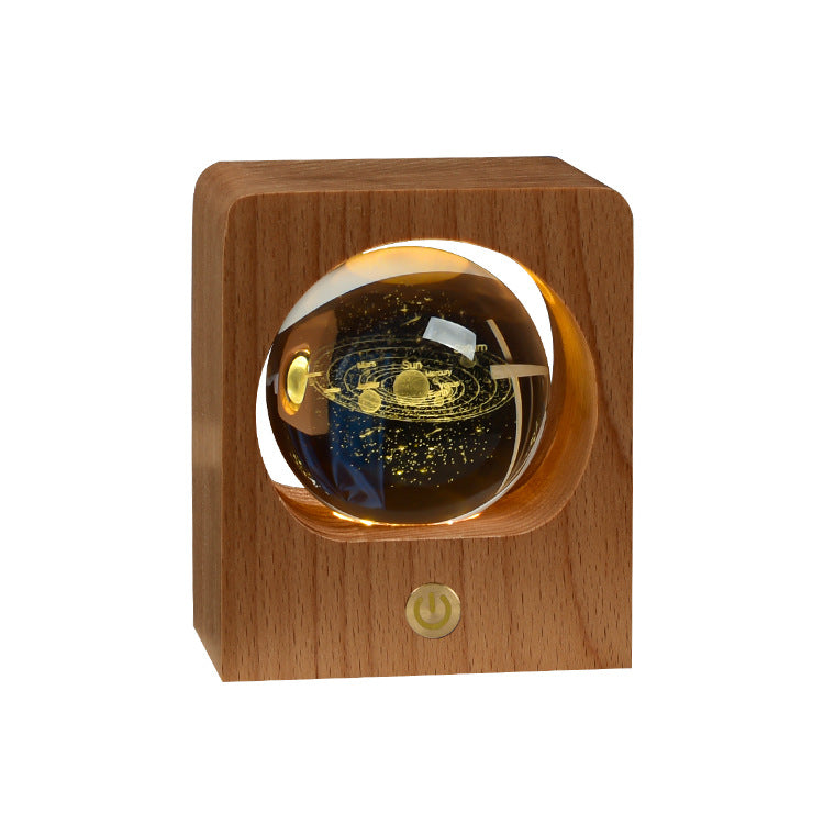 3D Engraved Crystal Ball Night Light with Beech Wood Base