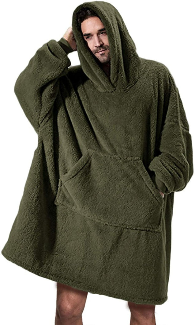 Oversized Fleece Hoodie With Big Pocket, Thick Double-Sided