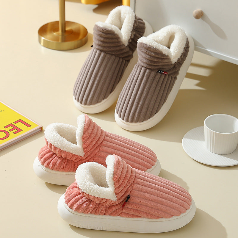 Women's Winter Plush Home Slippers with Striped Soft Sole