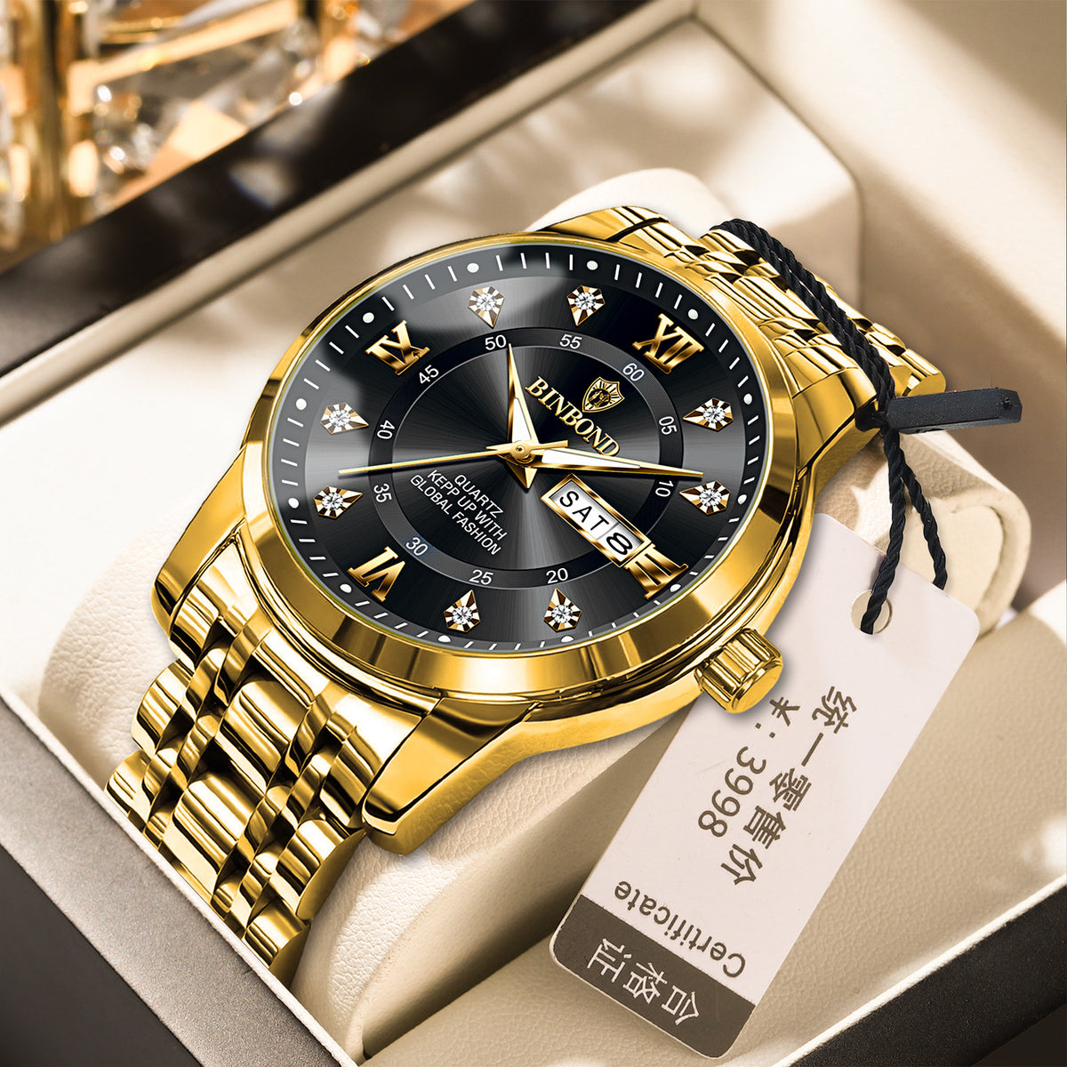 Light-Luxury Business Quartz Watch For Men In Steel And Gold