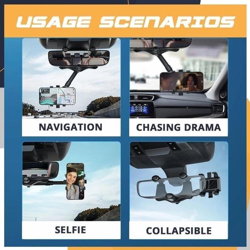 Rearview Mirror Phone Holder With 360 Rotation For Cars
