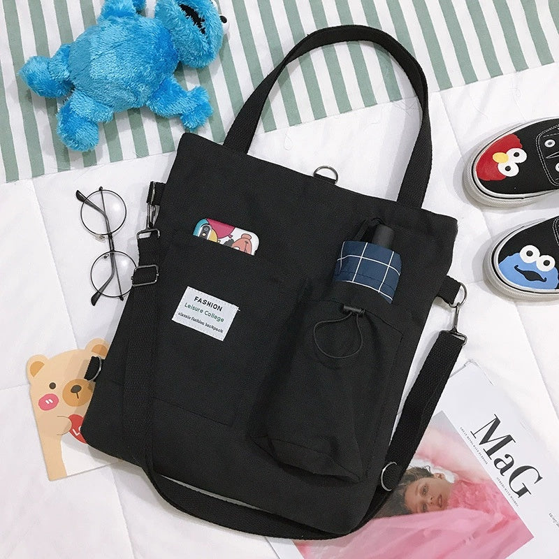 Harajuku Canvas Backpack With Pockets For Students And Women