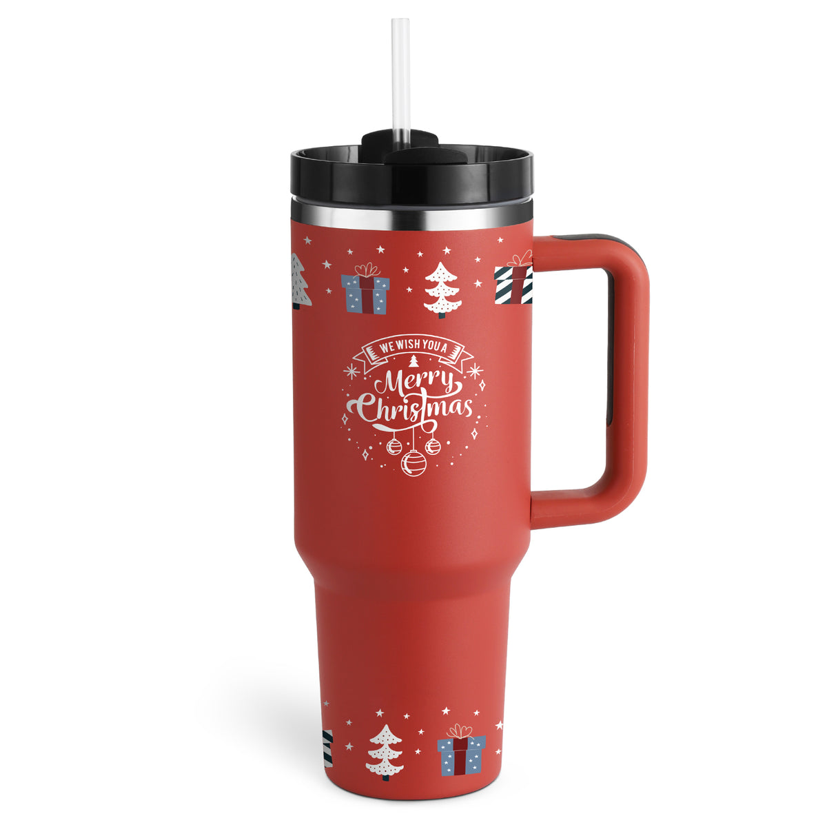 40oz Insulated Tumbler With Handle And Straw, Leakproof Lid