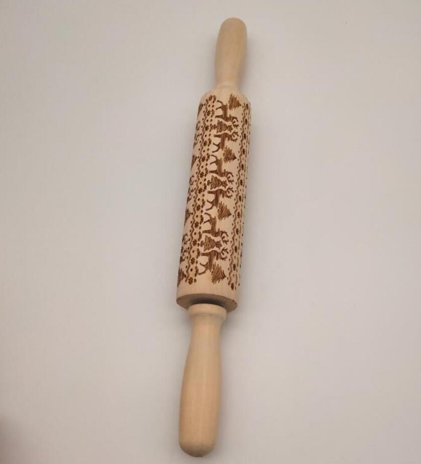 Wooden Christmas Embossing Rolling Pin for Cookies and Dough