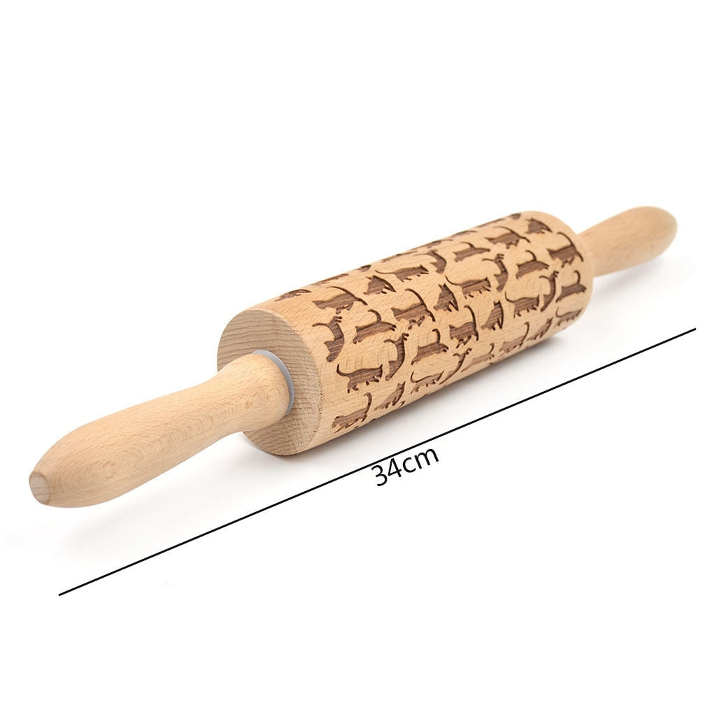 Wooden Christmas Embossing Rolling Pin for Cookies and Dough