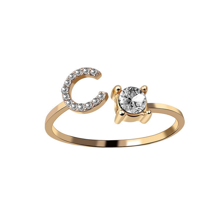 Adjustable Initial Letter Ring In Gold, Silver Or Rose Gold