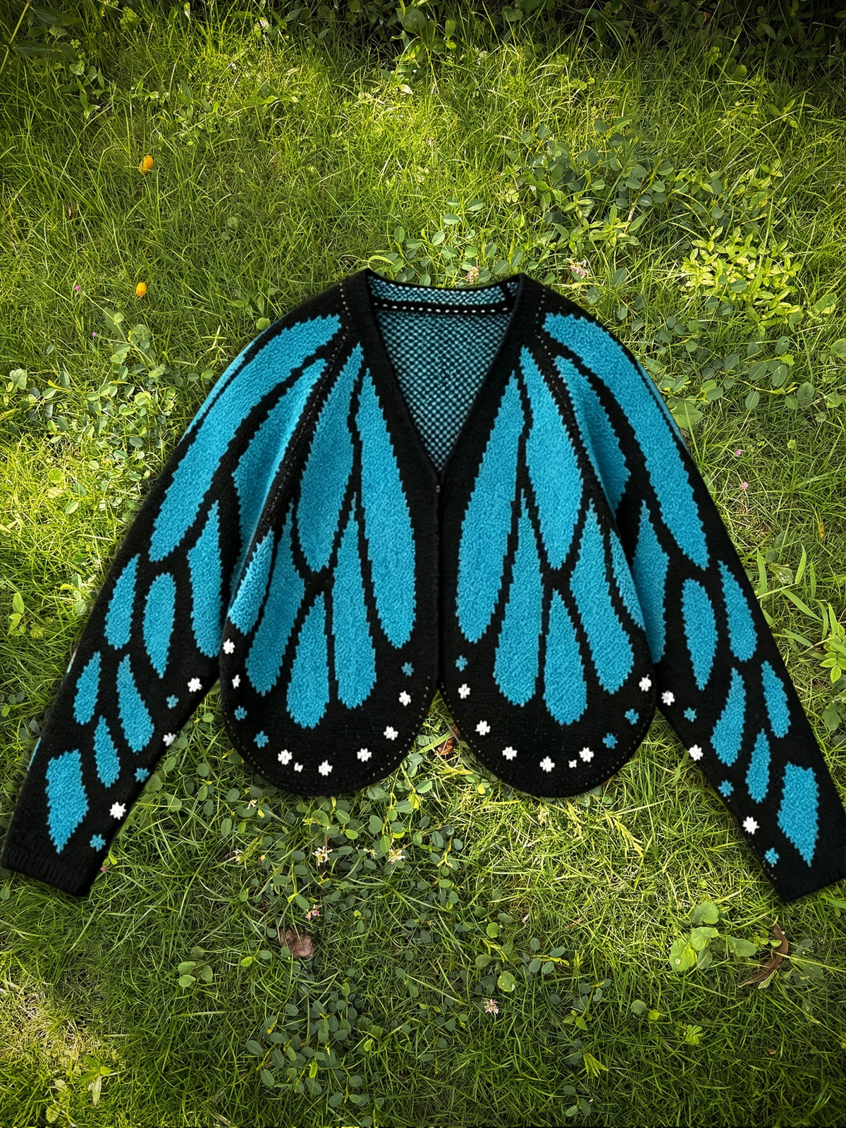 Women's Butterfly Knit Cardigan Sweater with Open Front, Long Sleeve