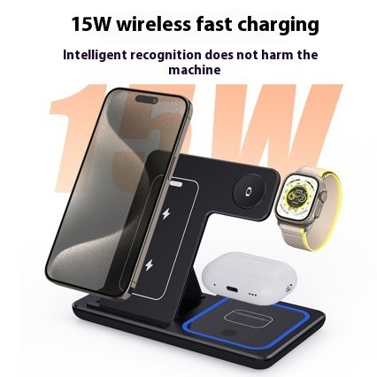 3 In 1 Foldable Wireless Charging Station With LED Light