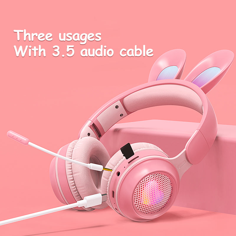 Rabbit Ear Wireless Headphones, Glowing Bluetooth with Built-In Mic