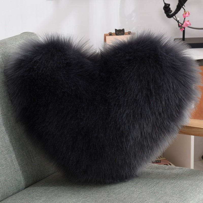 Heart Shape Plush Throw Pillow, Fluffy Shaggy Sofa Cushion