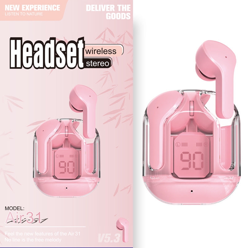 Mini Transparent Wireless Earbuds With LED Power Display