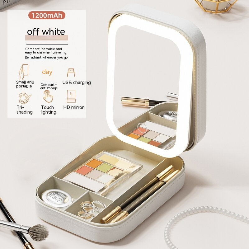 Portable Makeup Storage Box With LED Mirror and Touch Light