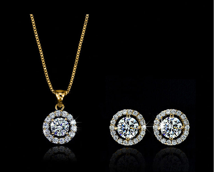 Women's Crystal Jewellery Set with Earrings and Necklace, Silver or Gold