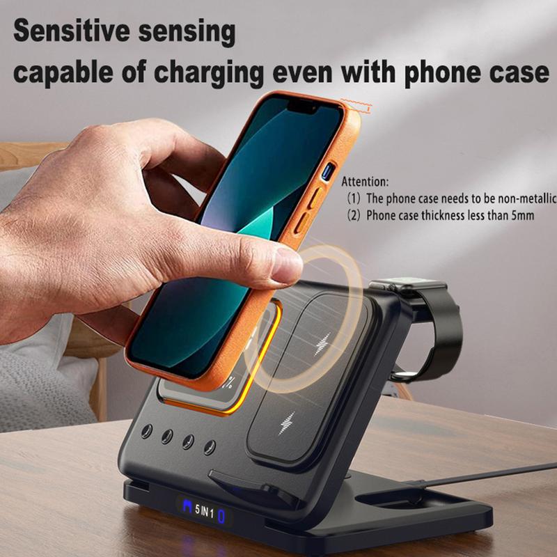 5 In 1 Wireless Charger Stand With LED Alarm Clock And Display