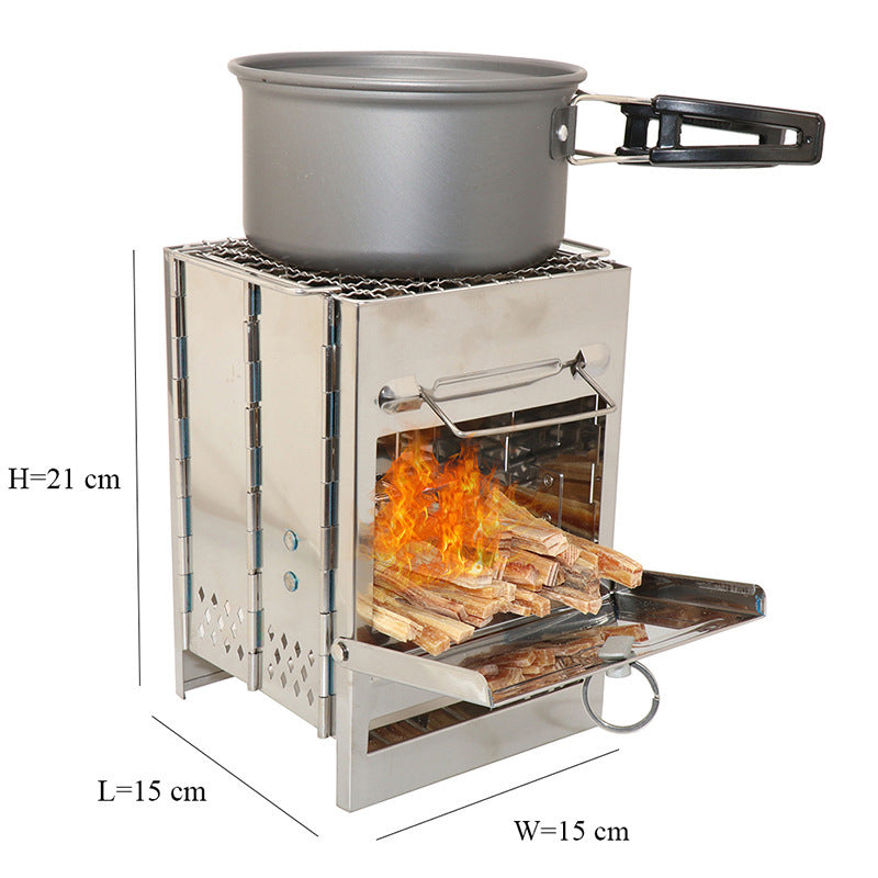 Folding Camping Wood Stove in Stainless Steel, Portable and Compact