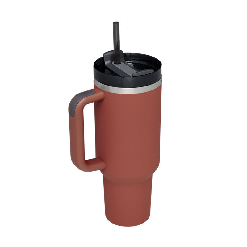 40oz Insulated Tumbler With Handle And Straw, Leakproof Lid