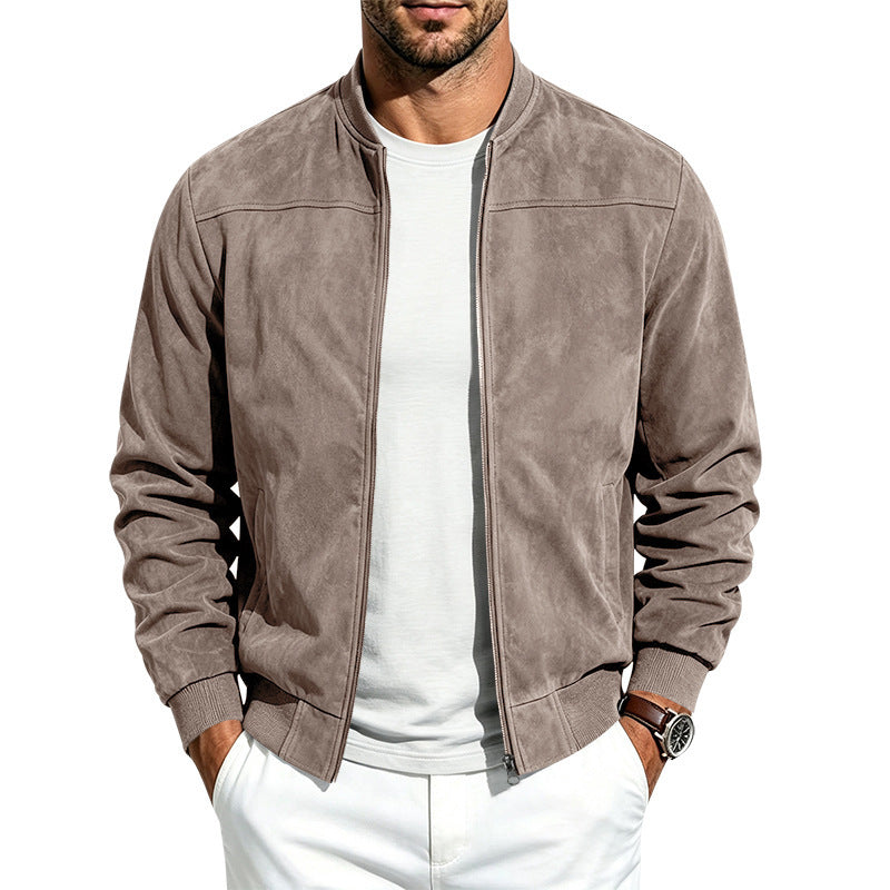 Men's Suede Zip-Up Jacket With Full Zip Closure, Casual Fit