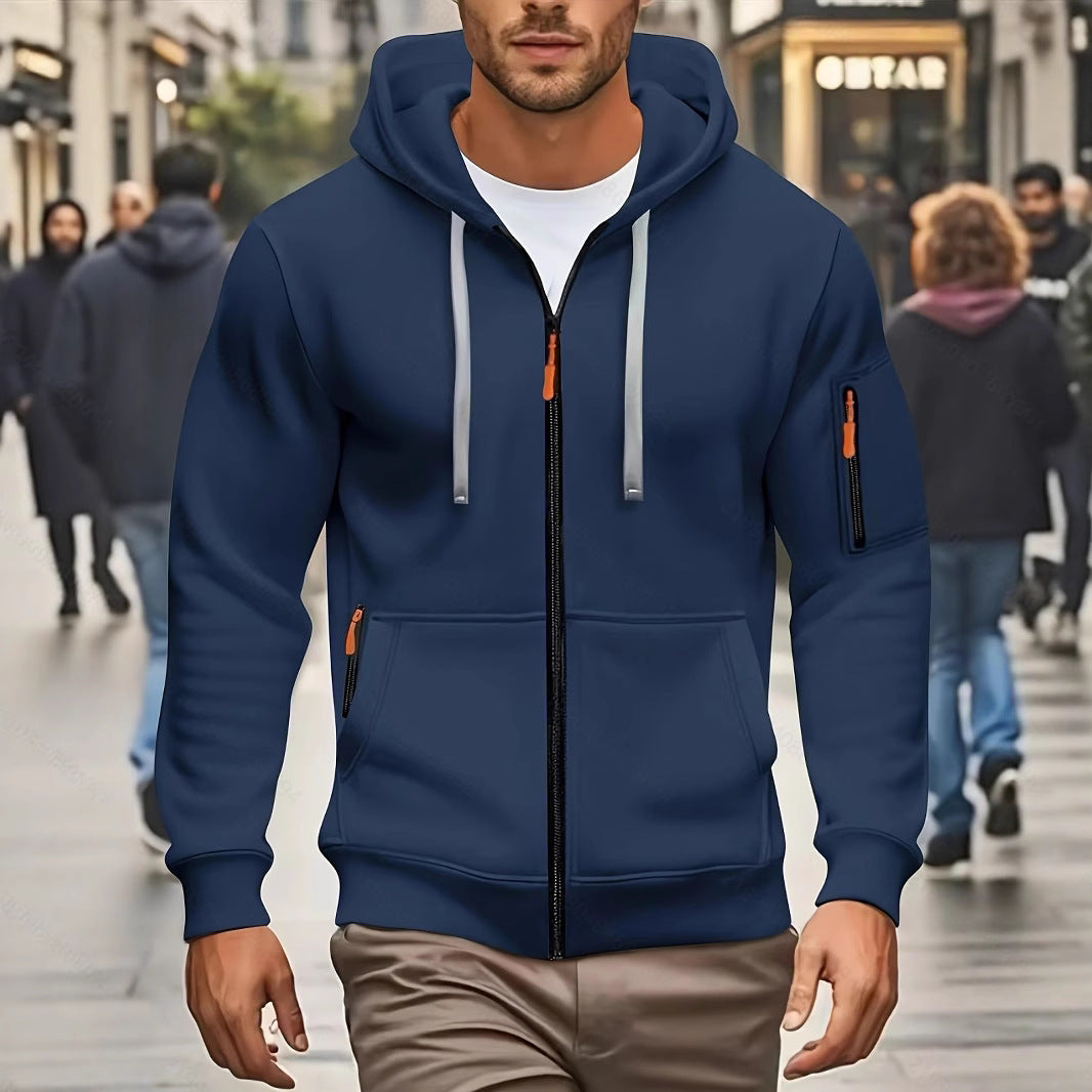 Men's Zipper Hooded Sweatshirt Cardigan Coat for Sports and Casual Wear