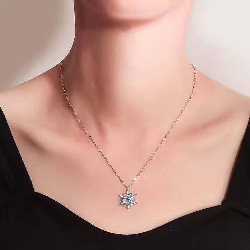 Silver Snowflake Pendant Necklace with Austrian Crystals