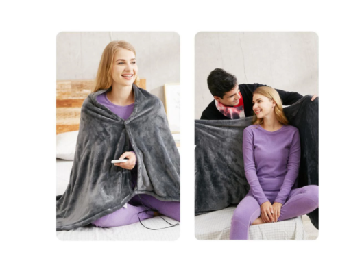 USB Heated Flannel Shawl Blanket, Warm Coral Fleece Wrap