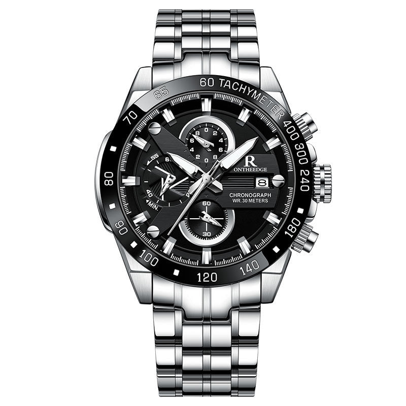 Men's Simple Water-Resistant Quartz Watch with Steel Strap