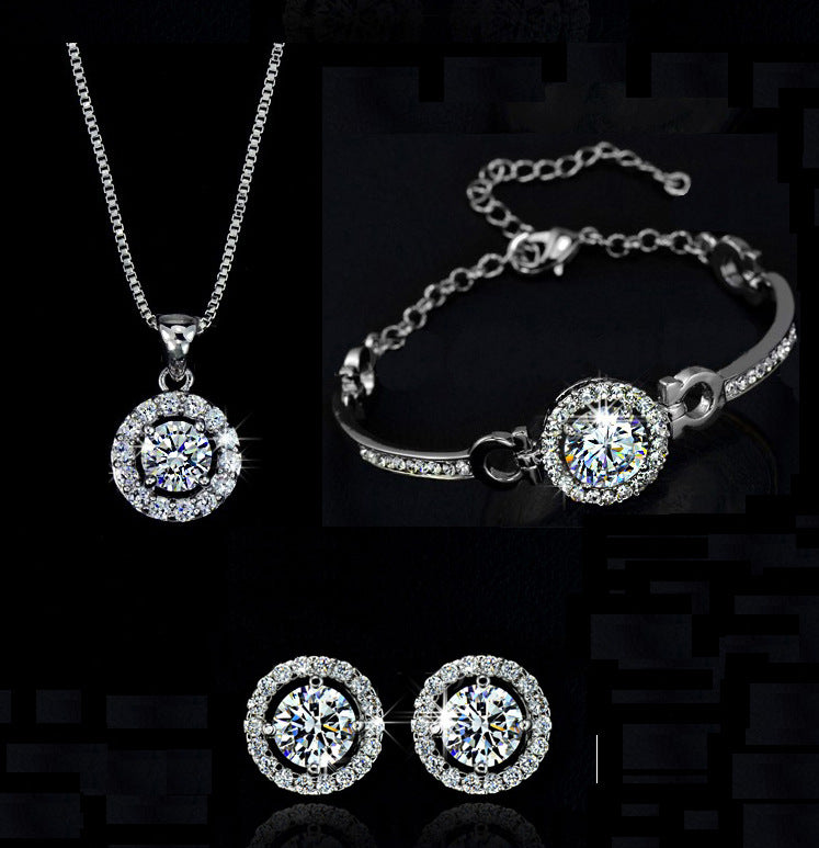 Women's Crystal Jewellery Set with Earrings and Necklace, Silver or Gold