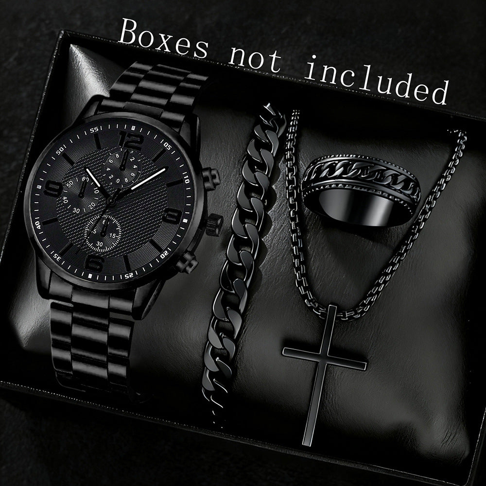 Men's Three-Eye Digital Watch with Bracelet and Necklace Set