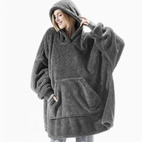 Oversized Fleece Hoodie With Big Pocket, Thick Double-Sided