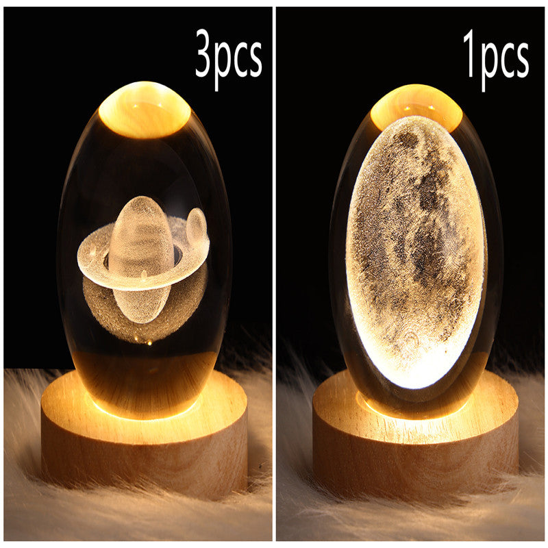 LED Galaxy Crystal Ball Night Light With Solid Wood Base