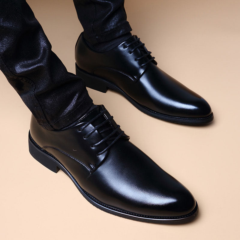 Men's British-Style Pointed-Toe Lace-Up Shoes with Height Lift