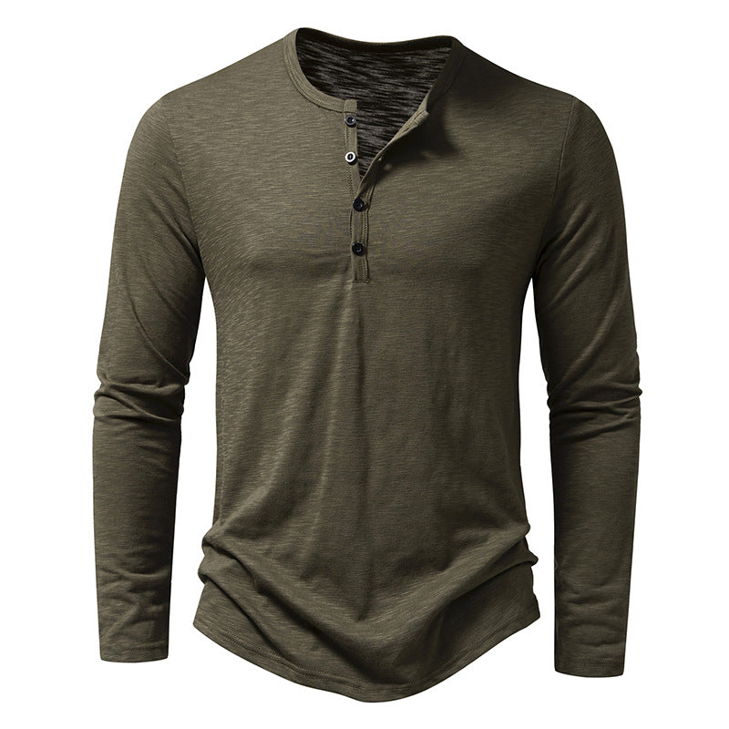 Men's Long-Sleeved Casual Button Pullover T-Shirt