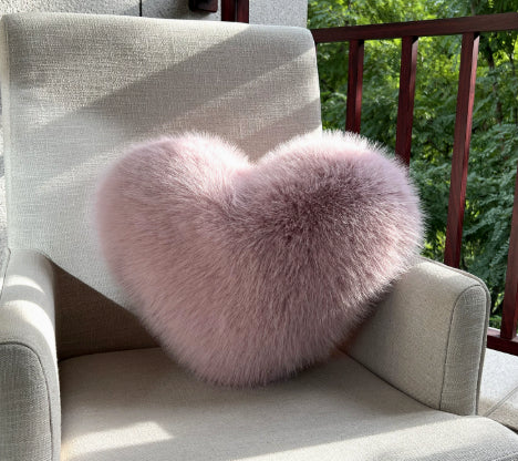 Heart Shape Plush Throw Pillow, Fluffy Shaggy Sofa Cushion