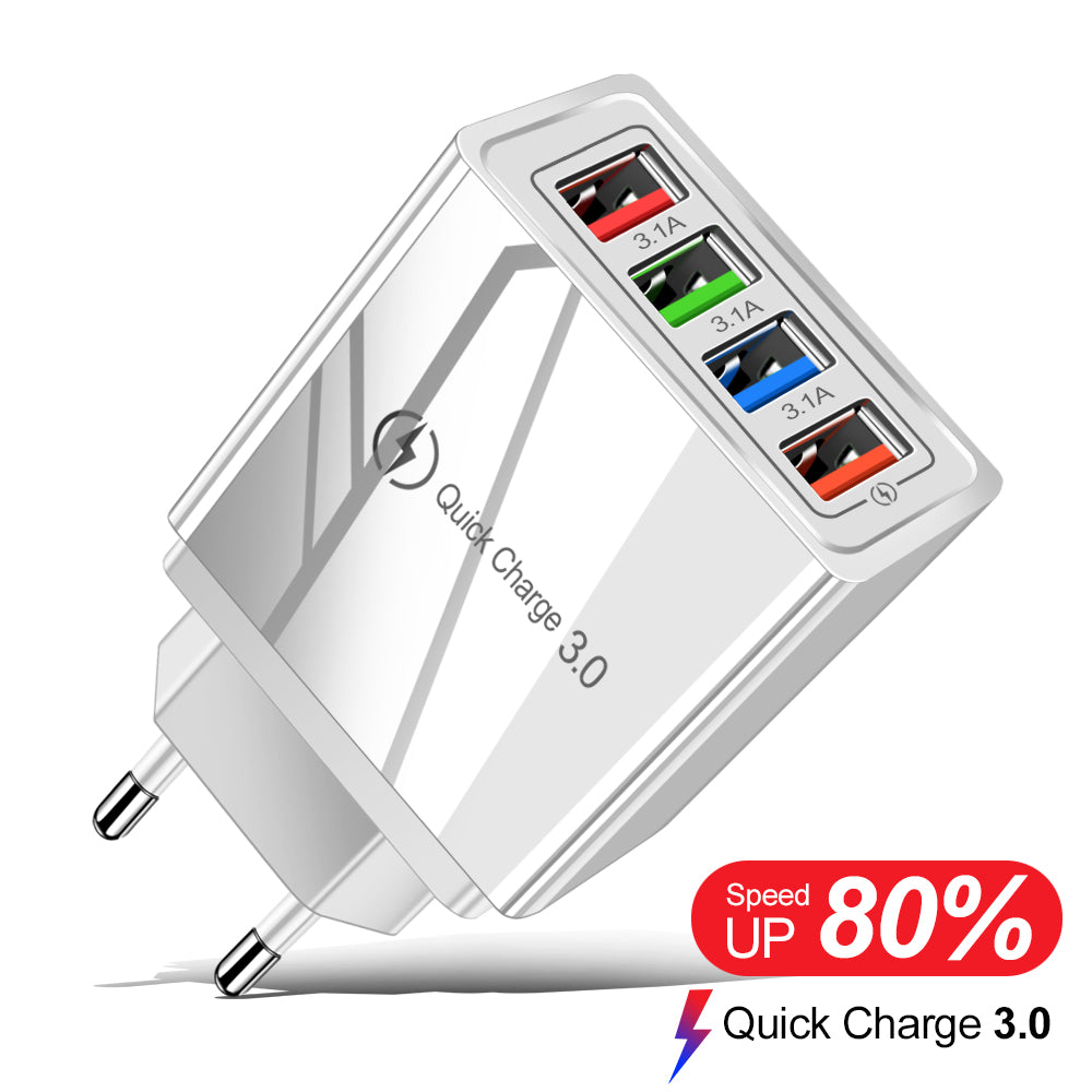 Quick Charge 3.0 USB Wall Charger with 4 Ports for Phones and Tablets