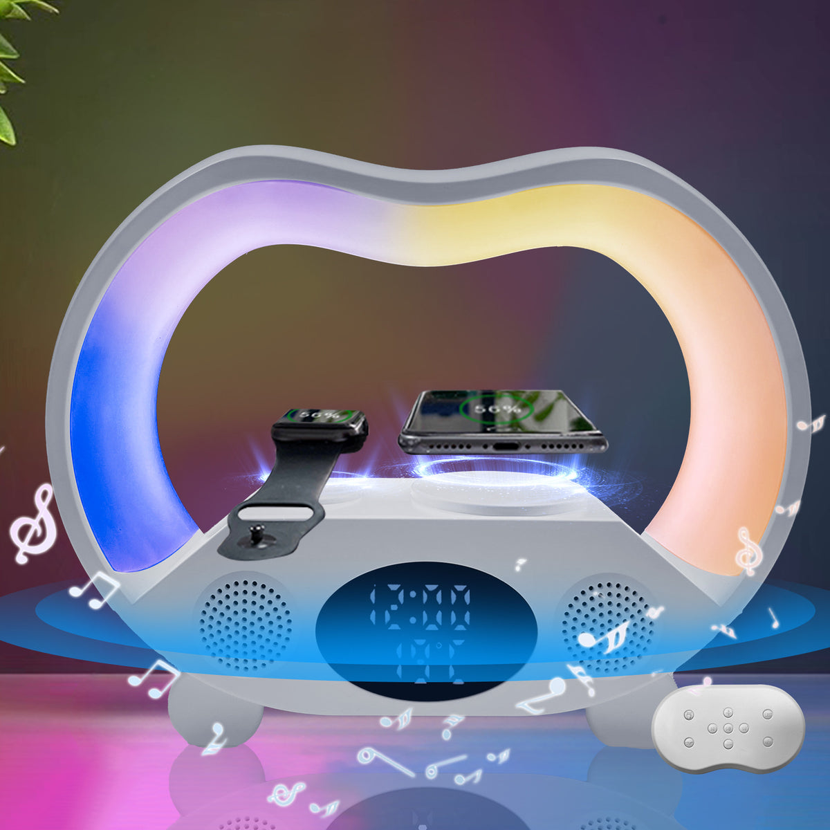 6 In 1 LED Table Lamp With Wireless Charger And Bluetooth Speaker