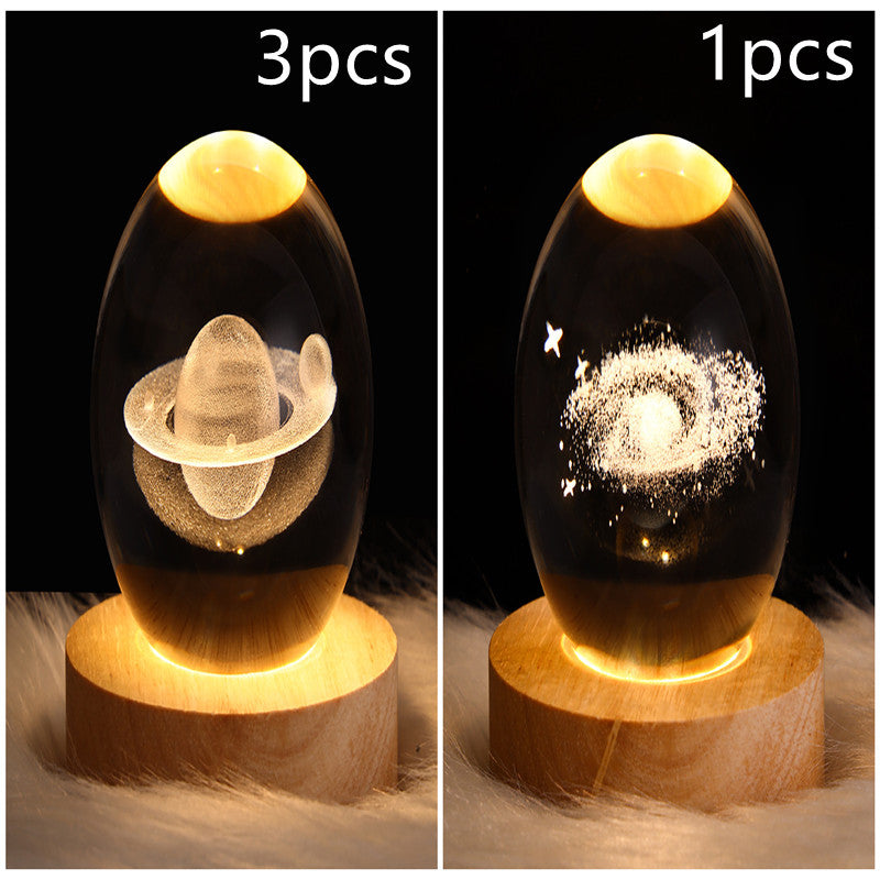 LED Galaxy Crystal Ball Night Light With Solid Wood Base