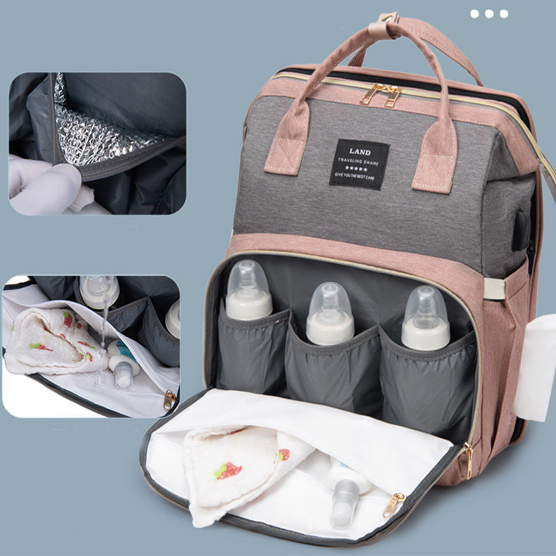 Large-Capacity Baby Changing Backpack with Insulated Milk Bag