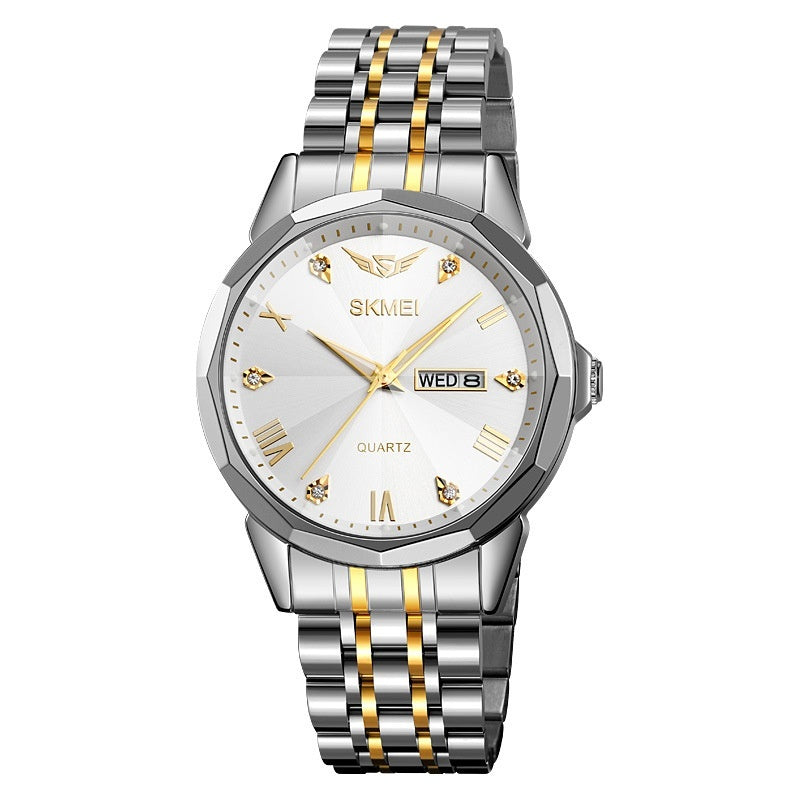 Men's Business Quartz Watch with Calendar and Solid Steel Strap