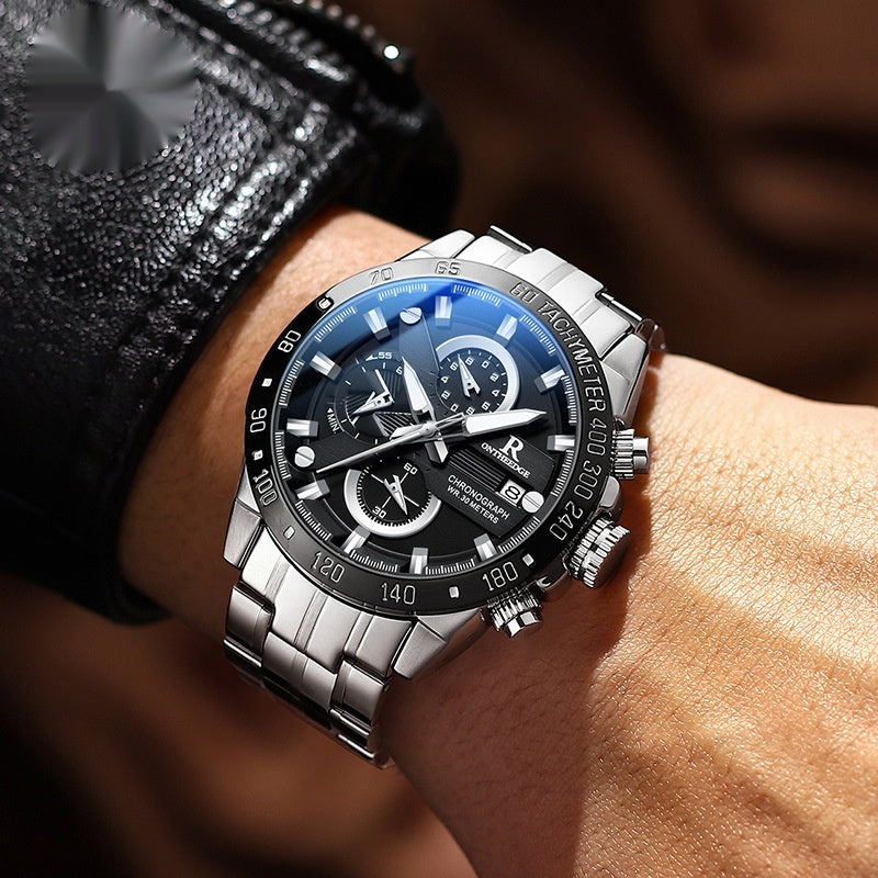 Men's Simple Water-Resistant Quartz Watch with Steel Strap